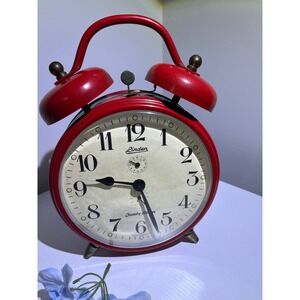 Vintage Linden Jumbo Twin Bell Alarm Clock Red West Germany Working Mechanical